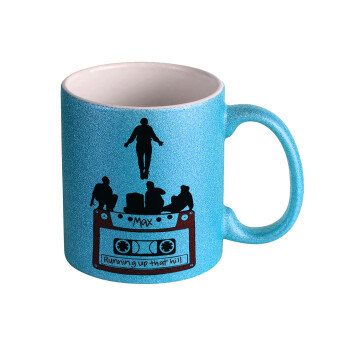 Running up that hill, Stranger Things, Κούπα Σιέλ Glitter που γυαλίζει, κεραμική, 330ml