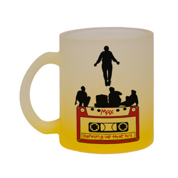 Running up that hill, Stranger Things, Κούπα γυάλινη δίχρωμη με βάση το κίτρινο ματ, 330ml