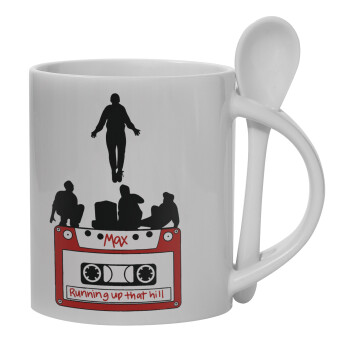 Running up that hill, Stranger Things, Ceramic coffee mug with Spoon, 330ml (1pcs)