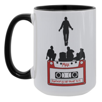 Running up that hill, Stranger Things, Κούπα Mega 15oz, κεραμική Μαύρη, 450ml
