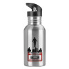 Water bottle Silver with straw, stainless steel 600ml