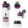 Metallic water bottle with safety lid, 850ml aluminum
