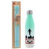 Easter Set, Metallic green/white thermos (Stainless steel), double-walled, 500ml & scented flat Easter candle (30cm) (TURQUOISE)