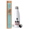 Easter Set, metallic stainless steel water bottle (750ml) & aromatic flat Easter candle (30cm) (TURQUOISE)