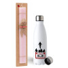 Easter Set, metallic stainless steel water bottle (750ml) & scented flat Easter candle (30cm) (PINK)