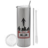 Tumbler stainless steel Silver 600ml, with metal straw & cleaning brush