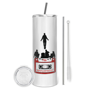 Running up that hill, Stranger Things, Eco friendly stainless steel tumbler 600ml, with metal straw & cleaning brush