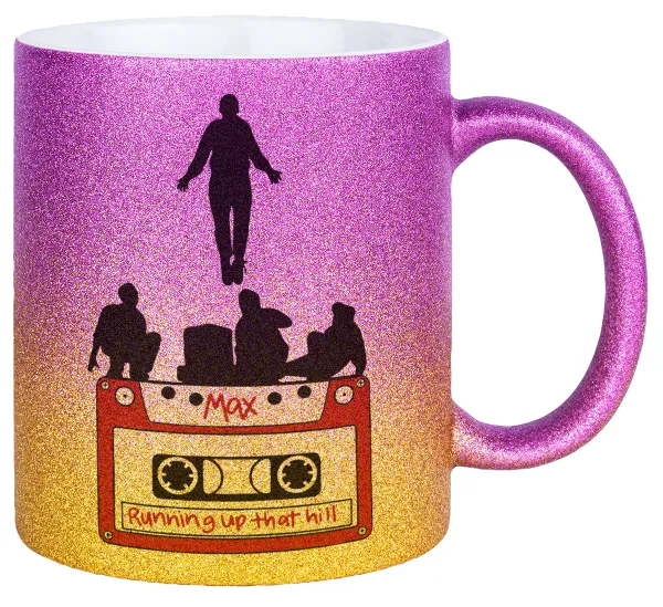 Running up that hill — Gold/pink glitter mug, ceramic, 330ml