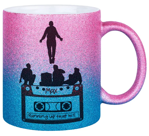 Running up that hill — Gold/blue glitter mug, ceramic, 330ml