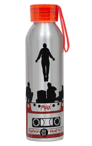 Running up that hill — Αλουμινένιο Αθλητικό Μπουκάλι 650ml – Ασημί με Κόκκινο Καπάκι και Λουράκι Σιλικόνης
