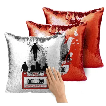 Running up that hill, Stranger Things, Μαξιλάρι καναπέ Μαγικό Κόκκινο με πούλιες 40x40cm περιέχεται το γέμισμα