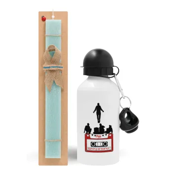 Running up that hill, Stranger Things, Easter Set, metallic aluminum water bottle (500ml) & scented flat candle (30cm) (TURQUOISE)