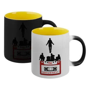 Running up that hill, Stranger Things, Κούπα Μαγική εσωτερικό κίτρινη, κεραμική 330ml που αλλάζει χρώμα με το ζεστό ρόφημα