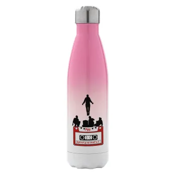 Running up that hill, Stranger Things, Metal mug thermos Pink/White (Stainless steel), double wall, 500ml