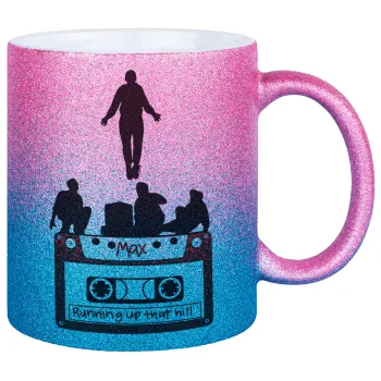 Running up that hill, Stranger Things, Κούπα Χρυσή/Μπλε Glitter, κεραμική, 330ml