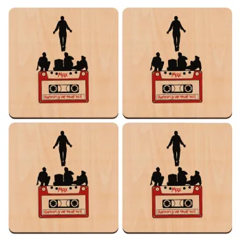 Running up that hill, Stranger Things, ΣΕΤ x4 Σουβέρ ξύλινα τετράγωνα plywood (9cm)