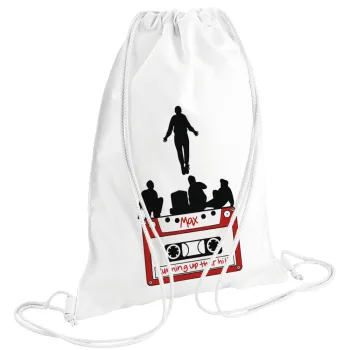 Running up that hill, Stranger Things, Τσάντα πλάτης πουγκί GYMBAG λευκή (28x40cm)