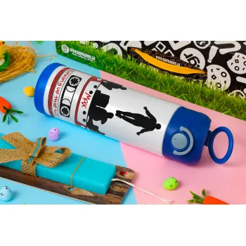 Running up that hill, Stranger Things, Easter candle, Childrens hot water bottle, stainless steel, with safety straw, BLUE (500ml)