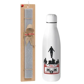 Running up that hill, Stranger Things, Easter Set, metallic stainless thermos bottle (500ml) & scented flat Easter candle (30cm) (GRAY)