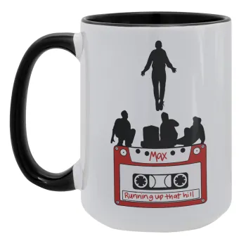 Running up that hill, Stranger Things, Κούπα Mega 15oz, κεραμική Μαύρη, 450ml