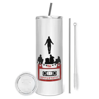 Running up that hill, Stranger Things, Tumbler stainless steel 600ml, with metal straw & cleaning brush