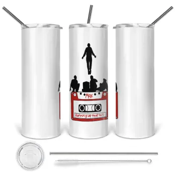 Running up that hill, Stranger Things, Tumbler stainless steel 600ml, with metal straw & cleaning brush