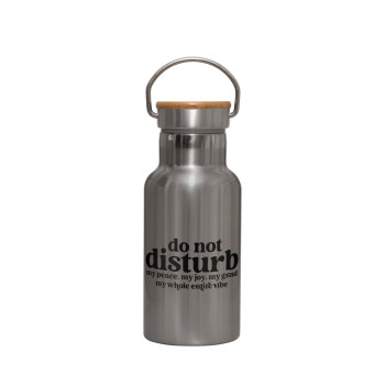 Do not disturb, Μεταλλικό παγούρι θερμός (Stainless steel) Ασημένιο με ξύλινο καπακι (bamboo), διπλού τοιχώματος, 350ml
