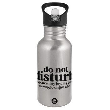 Do not disturb, Water bottle Silver with straw, stainless steel 500ml