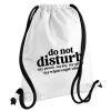 Do not disturb, Τσάντα πλάτης πουγκί GYMBAG λευκή, με τσέπη (40x48cm) & χονδρά κορδόνια
