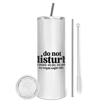 Do not disturb, Tumbler ποτήρι θερμό από ανοξείδωτο ατσάλι 600ml, με μεταλλικό καλαμάκι & βούρτσα καθαρισμού