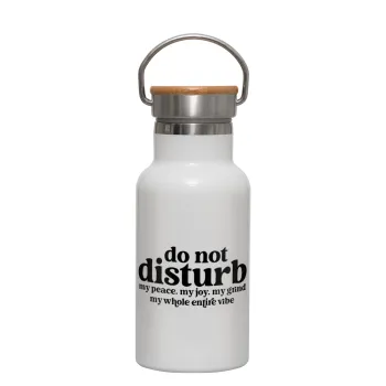 Do not disturb, Metallic thermos (Stainless steel) White with wooden lid (bamboo), double-walled, 350ml