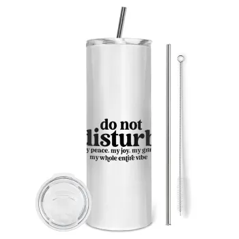Do not disturb, Tumbler ποτήρι θερμό από ανοξείδωτο ατσάλι 600ml, με μεταλλικό καλαμάκι & βούρτσα καθαρισμού