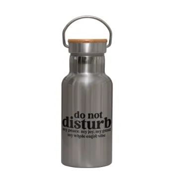 Do not disturb, Μεταλλικό παγούρι θερμός (Stainless steel) Ασημένιο με ξύλινο καπακι (bamboo), διπλού τοιχώματος, 350ml