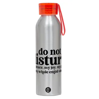 Do not disturb, Αλουμινένιο Αθλητικό Μπουκάλι 650ml – Ασημί με Κόκκινο Καπάκι και Λουράκι Σιλικόνης