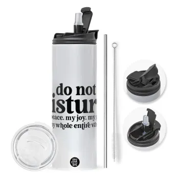 Do not disturb, Travel Tumbler θερμό με διπλό καπάκι, μεταλλικό καλαμάκι και βούρτσα καθαρισμού (Ανωξείδωτο 304 Food grade, BPA free, 600ml)