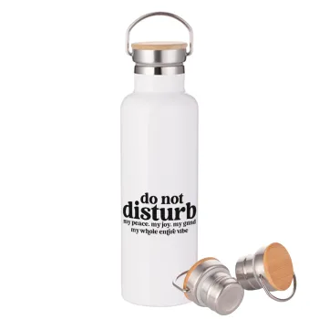 Do not disturb, Stainless steel White with wooden lid (bamboo), double wall, 750ml