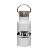 Metallic thermos (Stainless steel) White with wooden lid (bamboo), double-walled, 350ml