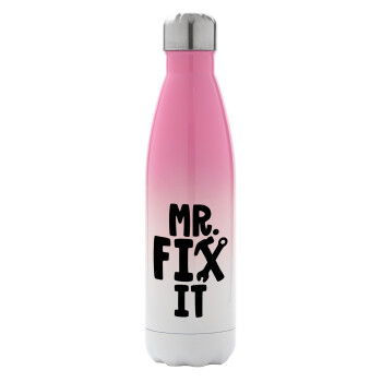 Mr fix it, Μεταλλικό παγούρι θερμός Ροζ/Λευκό (Stainless steel), διπλού τοιχώματος, 500ml