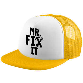 Mr fix it, Καπέλο Ενηλίκων Soft Trucker με Δίχτυ Κίτρινο/White (POLYESTER, ΕΝΗΛΙΚΩΝ, UNISEX, ONE SIZE)
