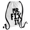Mr fix it, Τσάντα πλάτης πουγκί GYMBAG λευκή, με τσέπη (40x48cm) & χονδρά κορδόνια
