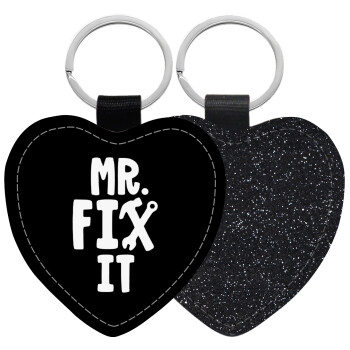 Mr fix it, Μπρελόκ PU δερμάτινο glitter καρδιά ΜΑΥΡΟ