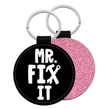Mr fix it, Μπρελόκ Δερματίνη, στρογγυλό ΡΟΖ (5cm)