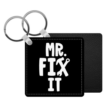 Mr fix it, Μπρελόκ Δερματίνη, τετράγωνο ΜΑΥΡΟ (5x5cm)