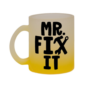 Mr fix it, Κούπα γυάλινη δίχρωμη με βάση το κίτρινο ματ, 330ml