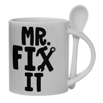 Mr fix it, Ceramic coffee mug with Spoon, 330ml (1pcs)