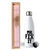 Easter Set, metallic stainless steel water bottle (750ml) & scented flat Easter candle (30cm) (PINK)