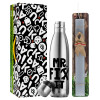 Easter Set, metallic stainless thermos flask (500ml) & scented flat Easter candle (30cm) (GRAY)