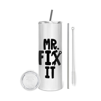 Mr fix it, Eco friendly ποτήρι θερμό (tumbler) από ανοξείδωτο ατσάλι 600ml, με μεταλλικό καλαμάκι & βούρτσα καθαρισμού
