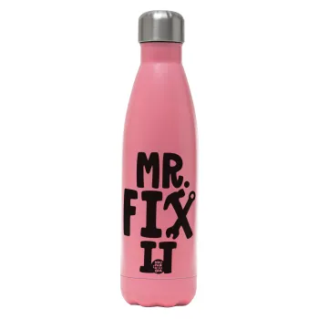 Mr fix it, Μεταλλικό παγούρι θερμός Ροζ Ματ (Stainless steel), διπλού τοιχώματος, 500ml