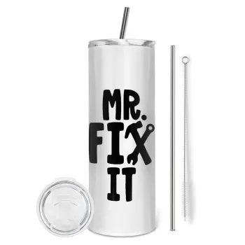 Mr fix it, Tumbler ποτήρι θερμό από ανοξείδωτο ατσάλι 600ml, με μεταλλικό καλαμάκι & βούρτσα καθαρισμού